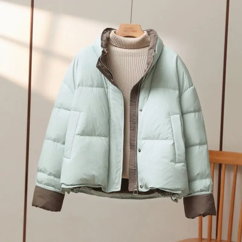 Women's Winter Top Coat Cotton Coat Stand-up Collar Color Block Thickened Simple Comfortable Casual Design Fashion Versatile New