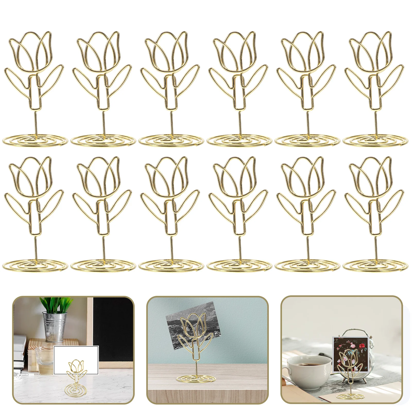 10pcs Tulip Shape Photo Clip Holders Wedding Card Holders Clips Restaurant Table Card