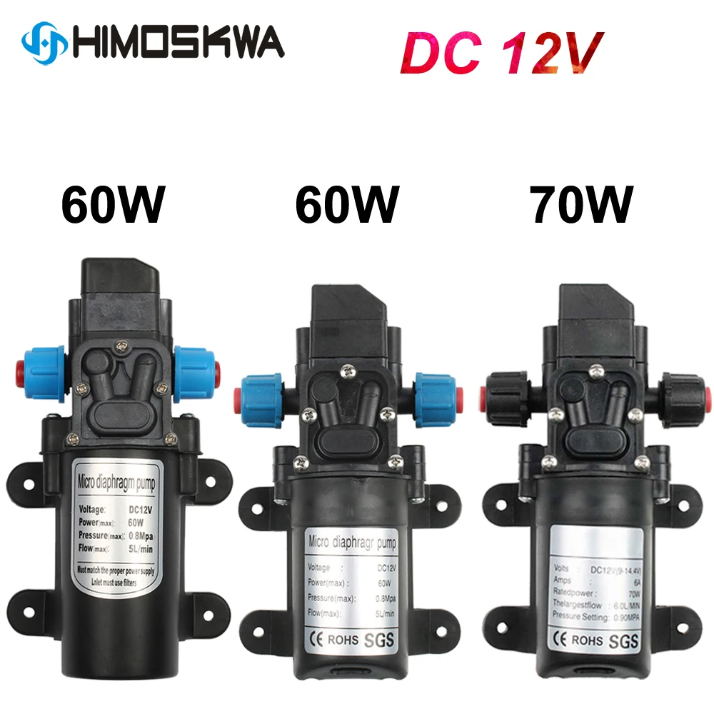 Micro Elétrica Diafragma Bomba de Água Alta Pressão Spray de Lavagem de Carro Interruptor Automático 5l por Min dc 12v 60w 70w 0.8mpa