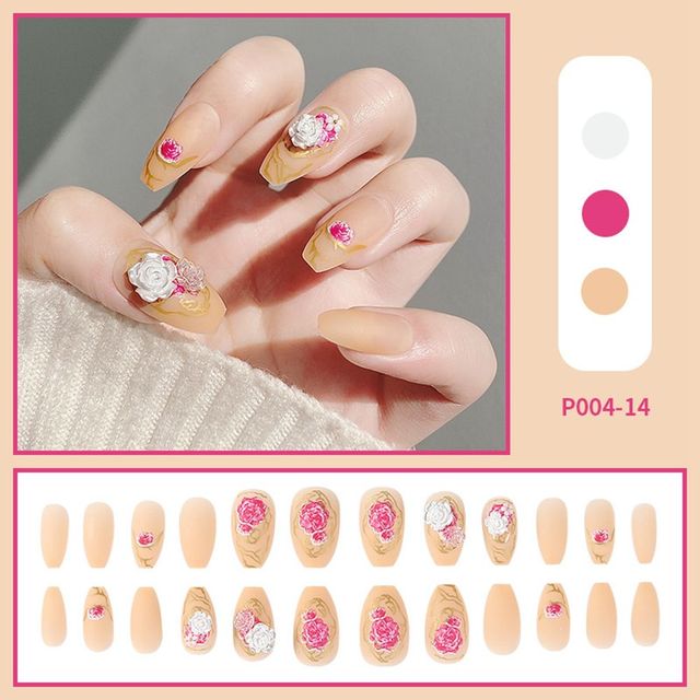Detachable Long Coffin False Nails with Heart Clouds Designs Wearable Ballerina Fake Nail Full Nail Tips Press On Nails