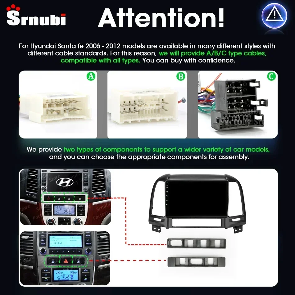 Srnubi Qualcomm 8-Kern-Autoradio für Hyundai Santa Fe 2 ix45 2006–2012 Multimedia-Player Carplay Android Navigation Head Unit – Detail 1