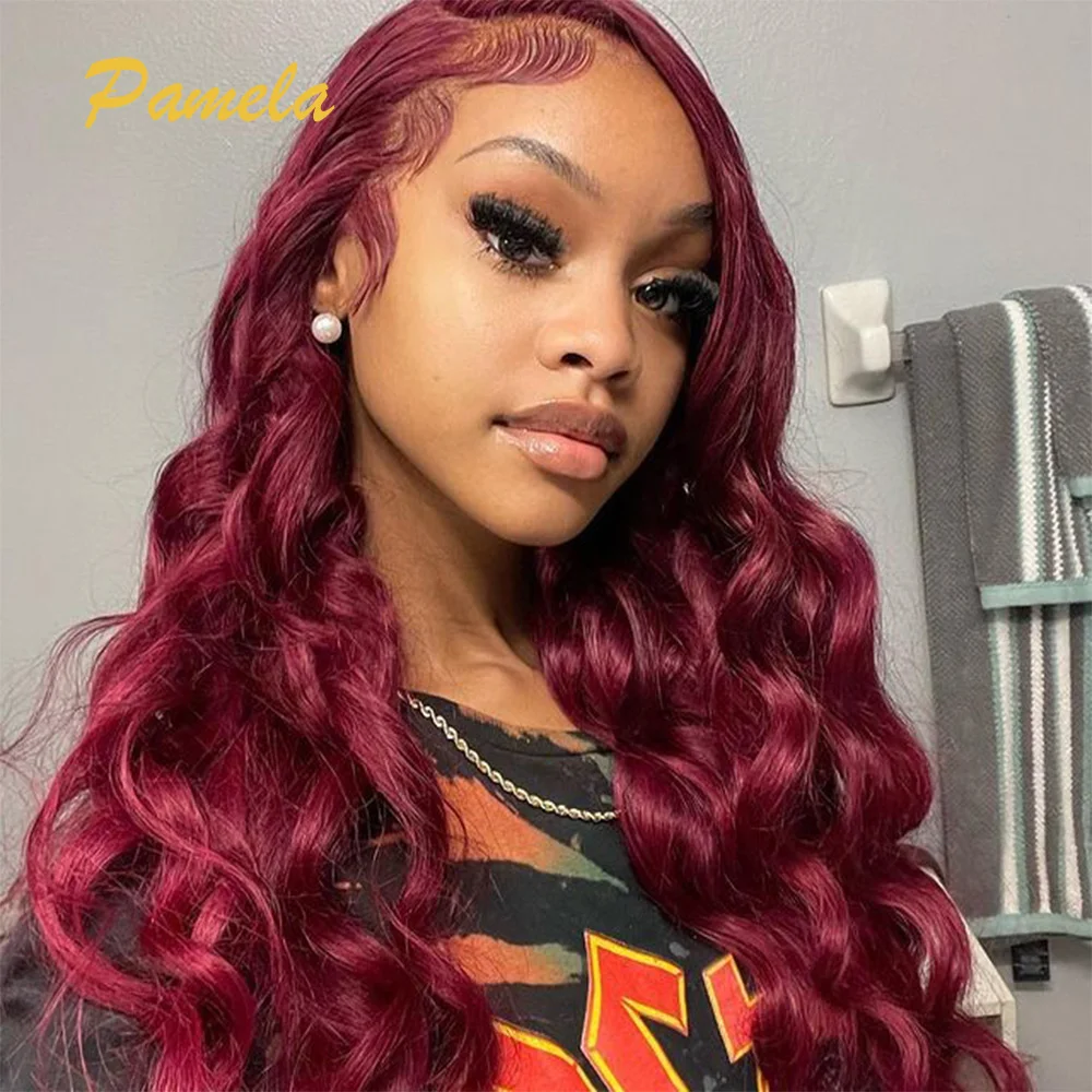 250% Density Black Cherry Wig Human Hair Body Wave Burgundy 13x6 HD Transparent Lace Front Human Hair Glueless Wig 99J For Woman