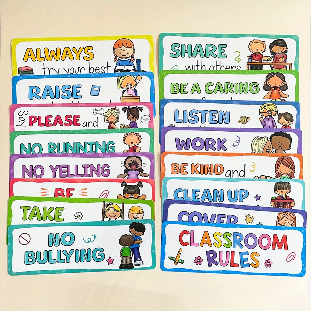 Educational Learning Toy 16 Pcs Classroom Rules Learning English Cards Bulletin Board Set Classroom Decor Behavior Rules Developing Teacher Teaching Aids