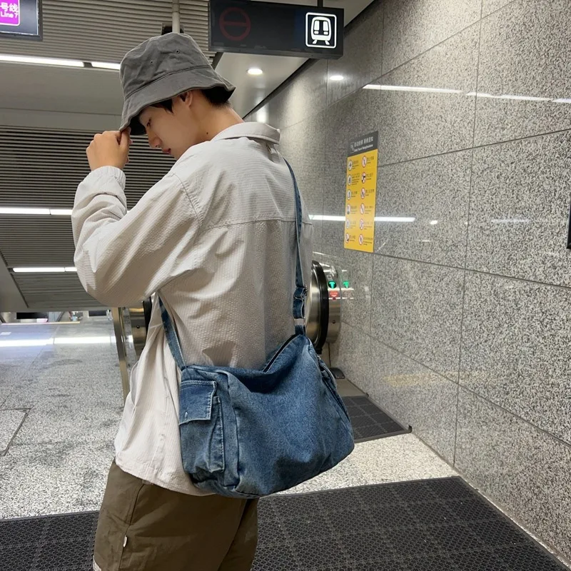 Shoulder Bag New Denim Messenger Crossbody Korean Style Casual Fashion Unisex Large Capacity Storage Trendy Simple All-Match