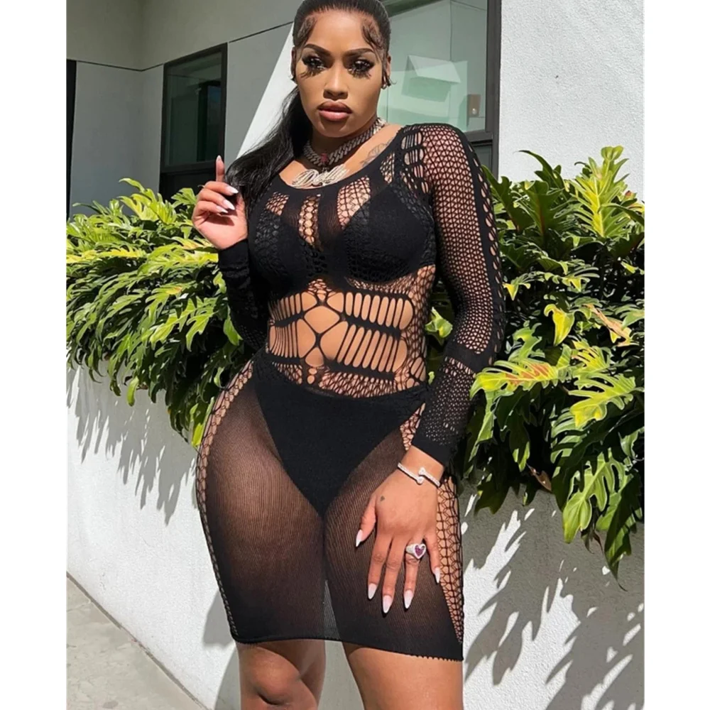 

Sexi Women Fishnet Night Dress Hot Bodycon Clubwear Vestido Sexy Catsuit Erotic Transparent Midi Dresses mujer porno Plus Size