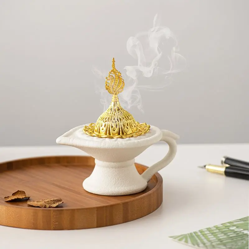 Modern ceramic magic lamp incense burner, handheld aromatherapy burner, home decoration ornament, festival incense burner