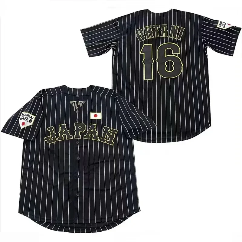 Japan 16 OHTANI Baseball Jersey Oversize Outdoor Sportswear Embroidery Sewing Stripes Hip Hop High Street T-Shirts