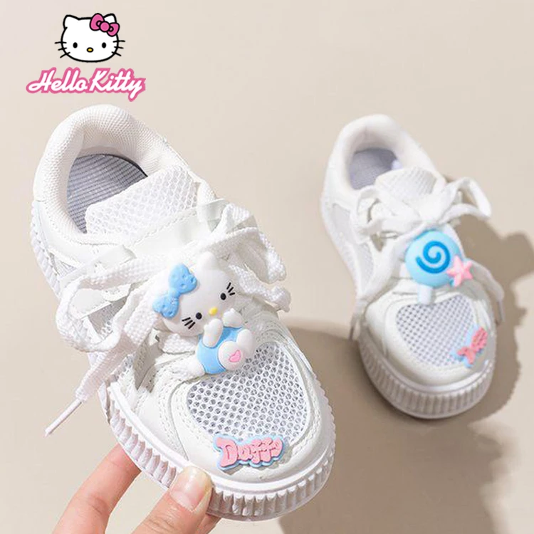 

Милые кроссовки Sanrios Hellokittys детские повседневные весенне-летние сетчатые дышащие кроссовки для девочек с мультяшным принтом