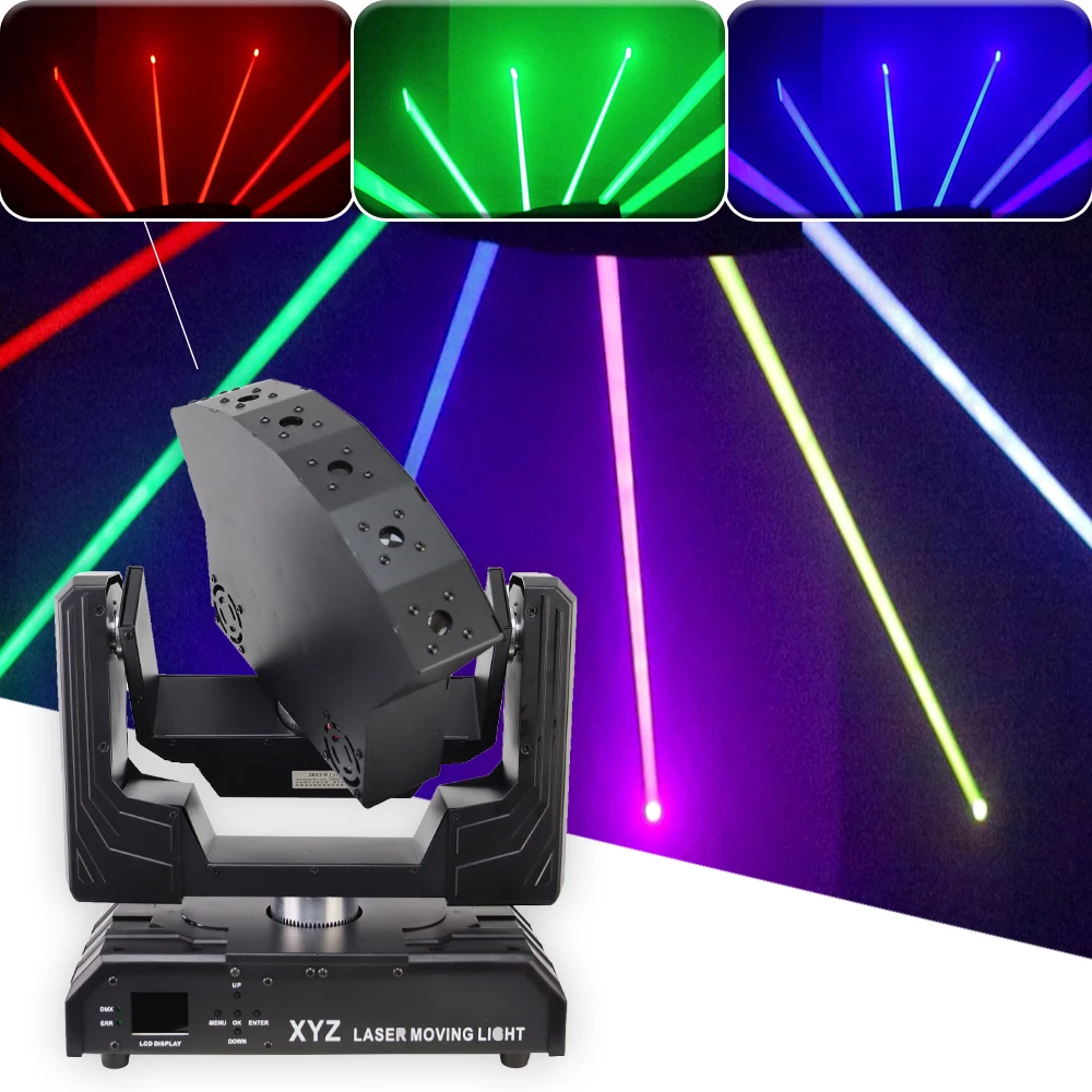 

NEW 6 Eyes RGB Beam Laser Moving Head Light 6X500MW XYZ Axis Infinite Rotation DMX DJ Disco Party Stage Swing Effect Projector