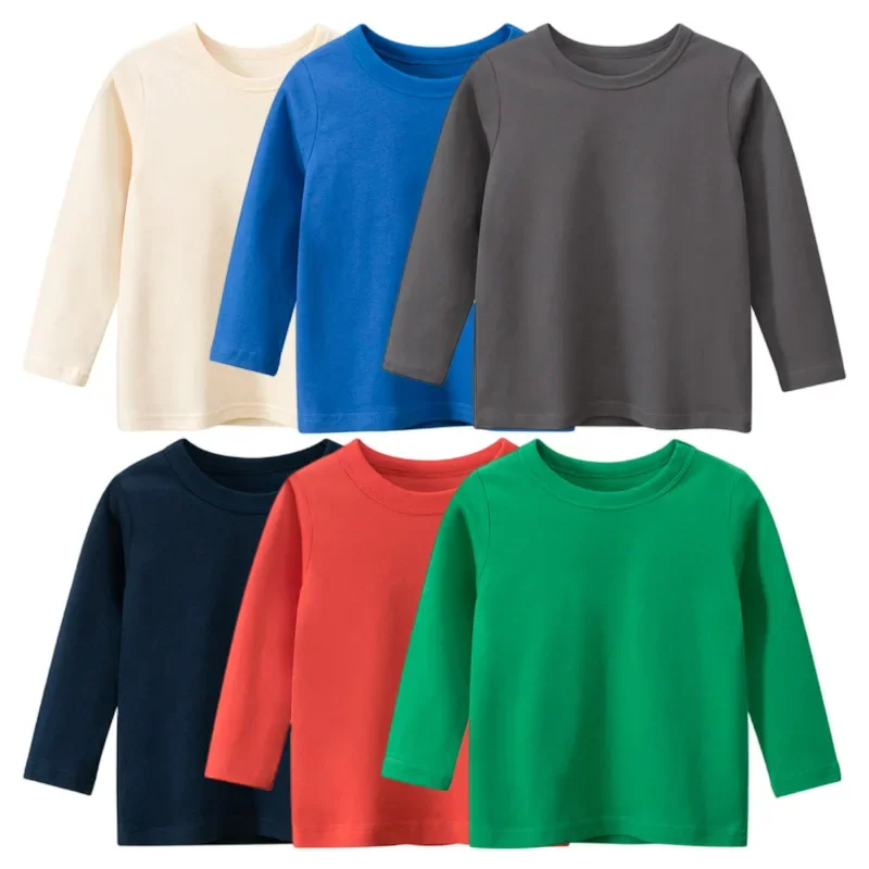 Children's Autumn Long Sleeve T-shirt Solid Color Cotton Tee Shirt Sports Tops 2-9 Years Old