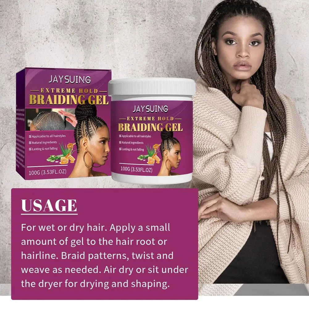 Styling Braiding Gel Wax Strong Hold Pomade Anti-Frizz Smooth Lasting Broken Hair Finishing Shaping Hair Edge Control Cream 100g