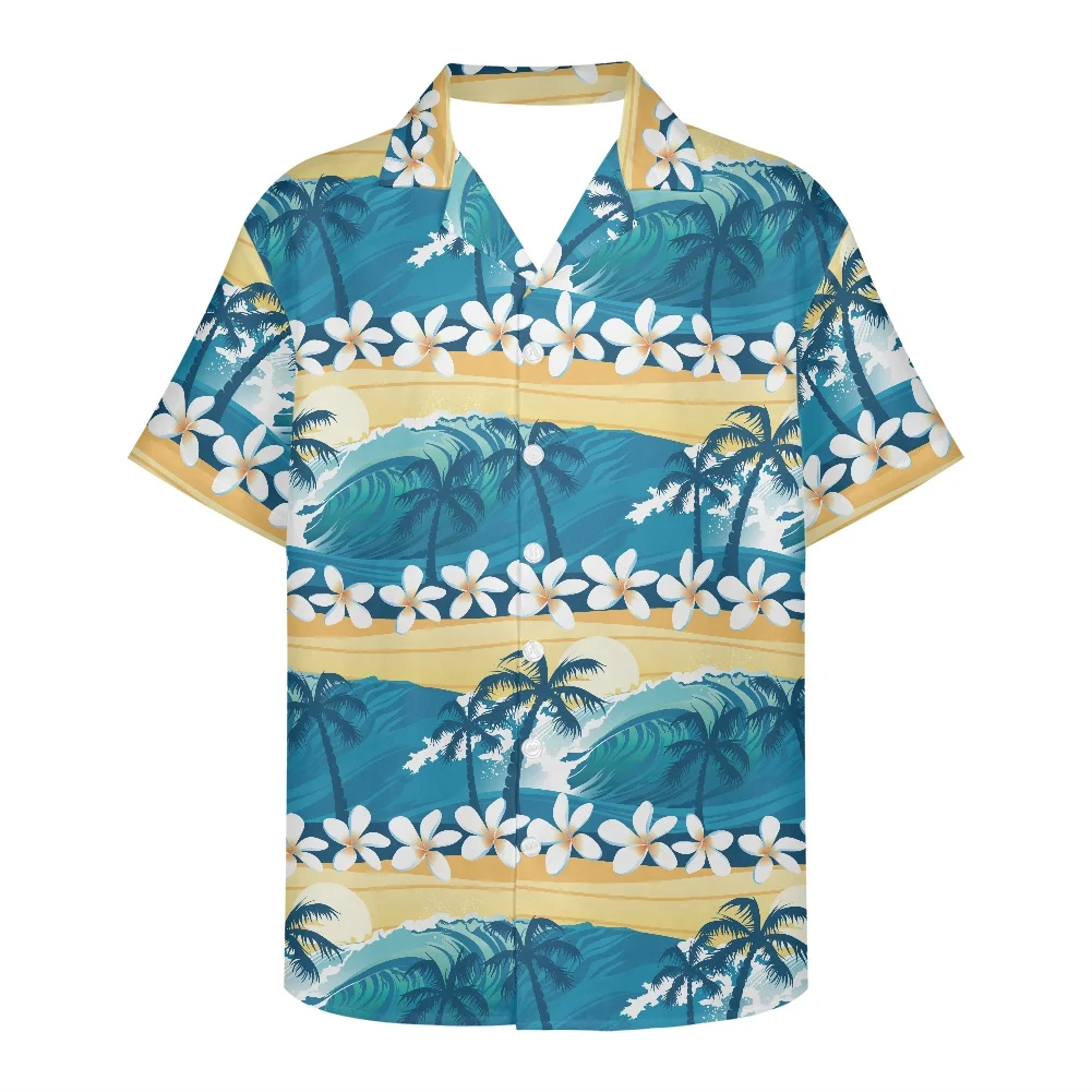 

HYCOOL Hawaiian Beach Men Shirt Polynesian Hibiscus Print Loose Fit Short Sleeve Button Up Floral Shirt For Island Wedding Party