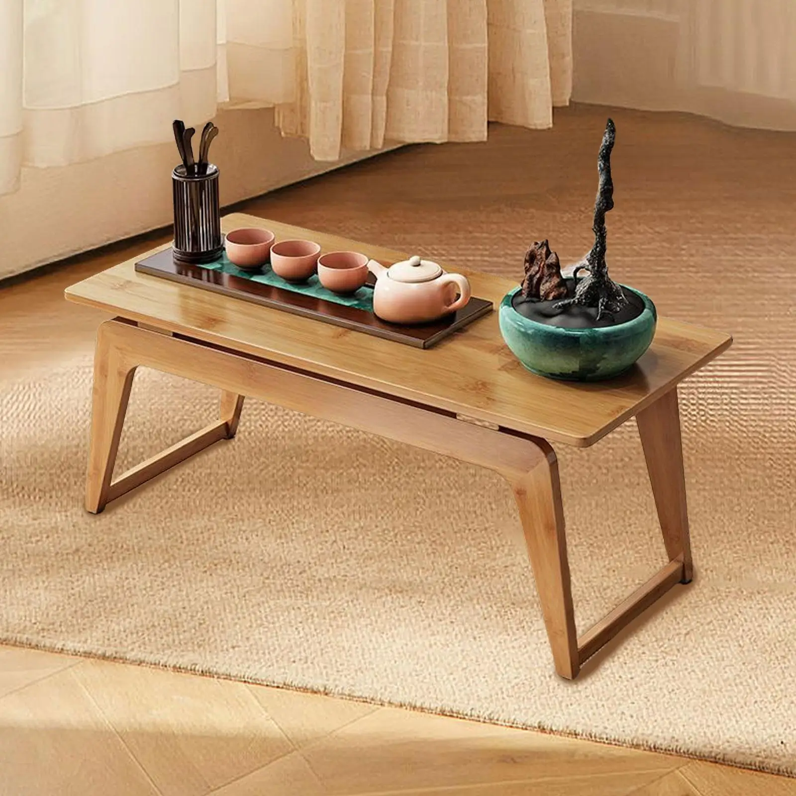 Small Coffee Table Low Table Folding Modern Easy Assembly Rectanglar Side Table End Table for Living Room Floor Small Space