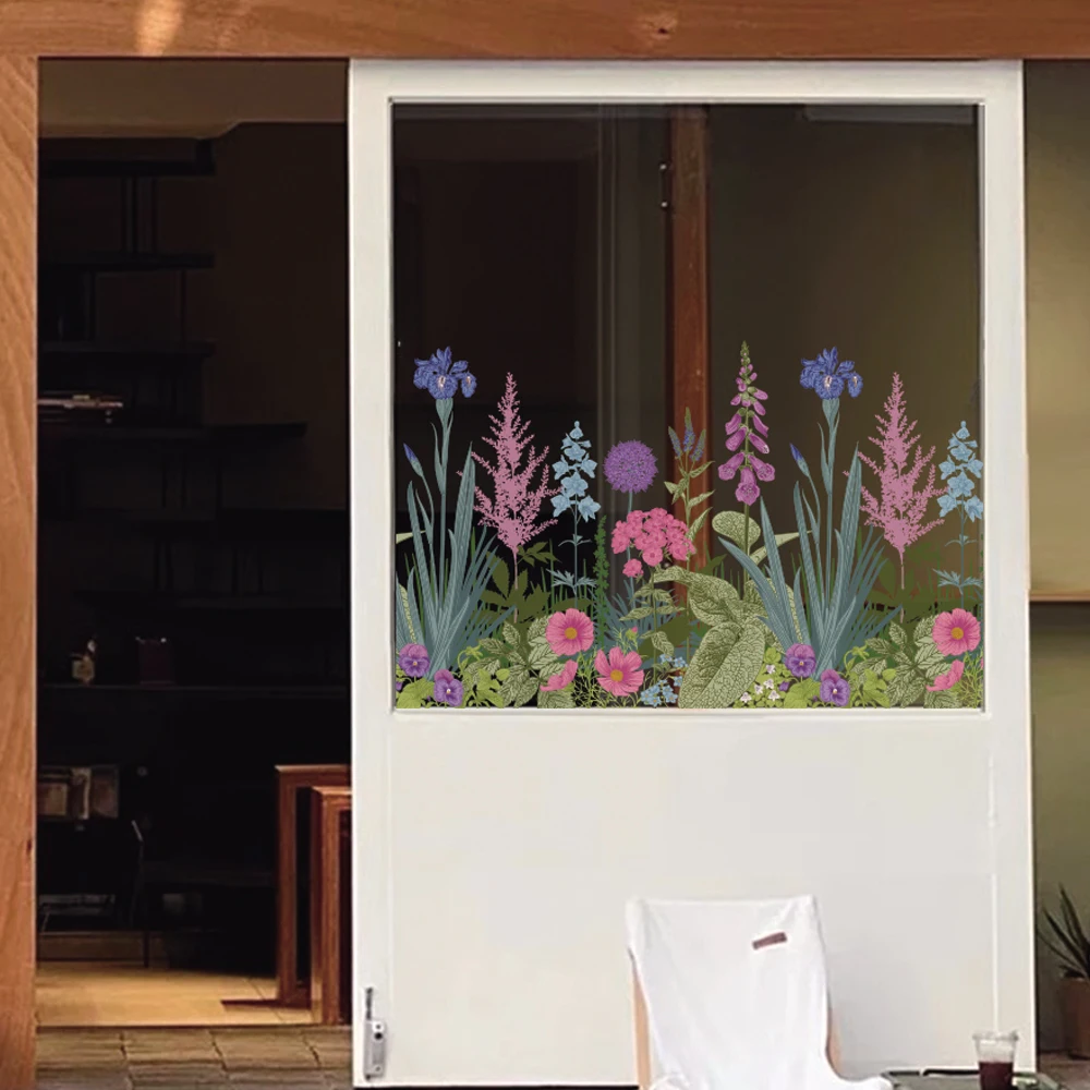 Adesivo Floreale Per Finestre 30x60 Cm - Pellicola Statiche Con Fiori Di Campo