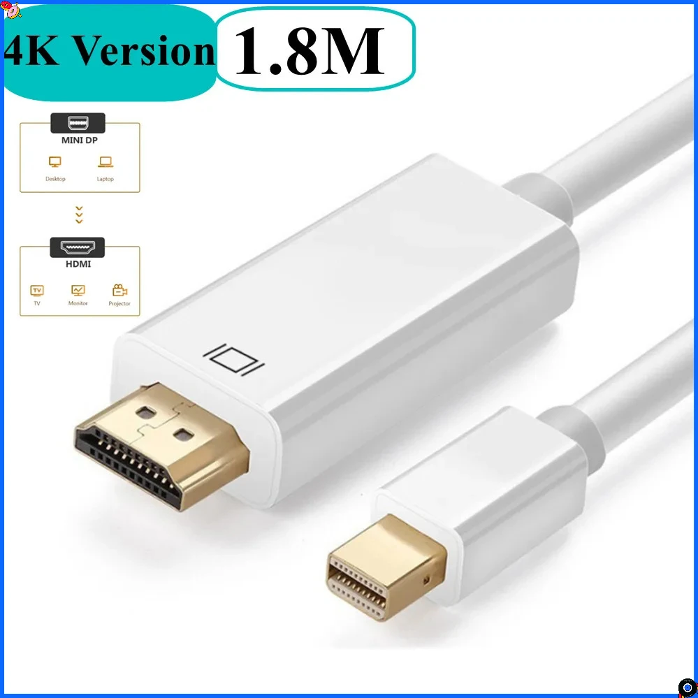 4k Mini DP to HDMI-compatible Cable Adapter for MacBook Pro Air Mini DisplayPort Thunderbolt to HDMI-compatible Converter Cable