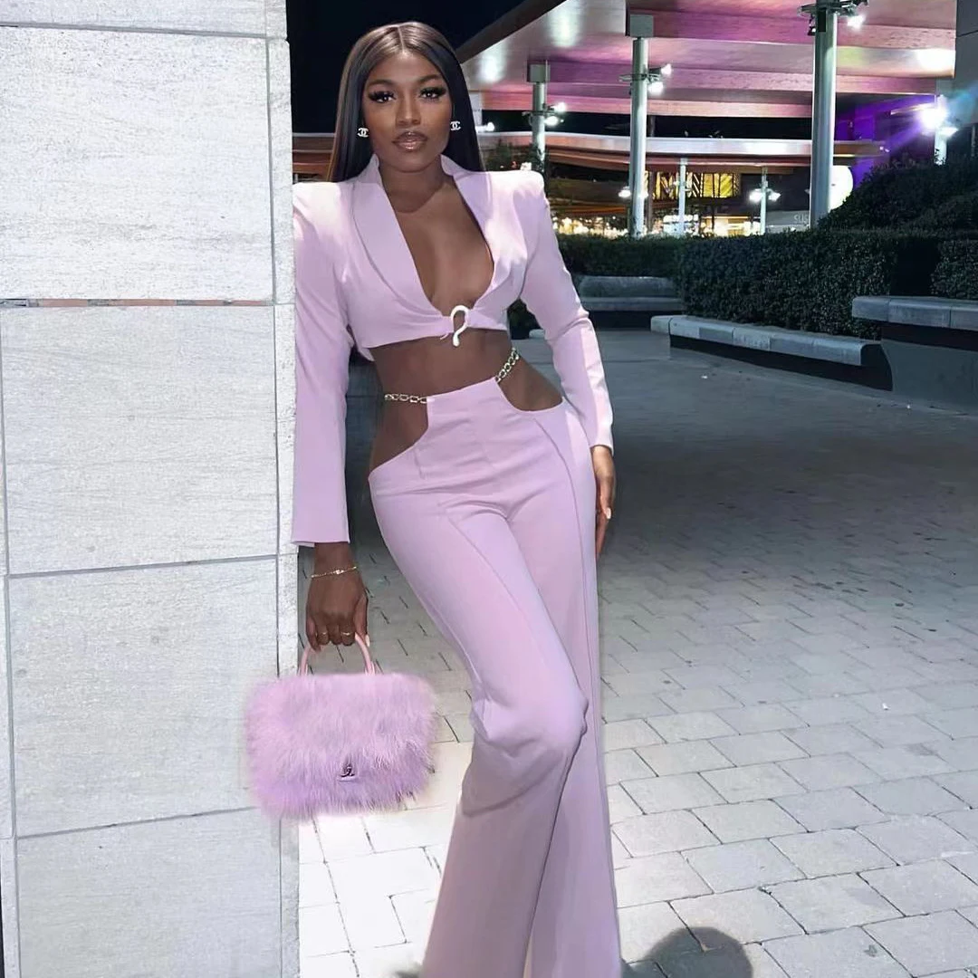 Women's Suits Fashion Party Dress Autumn Evening Dress Hollow Out Sexy  White Chain Long Sleeve V-Neck Top Suit Celebrity Party - AliExpress  200000345