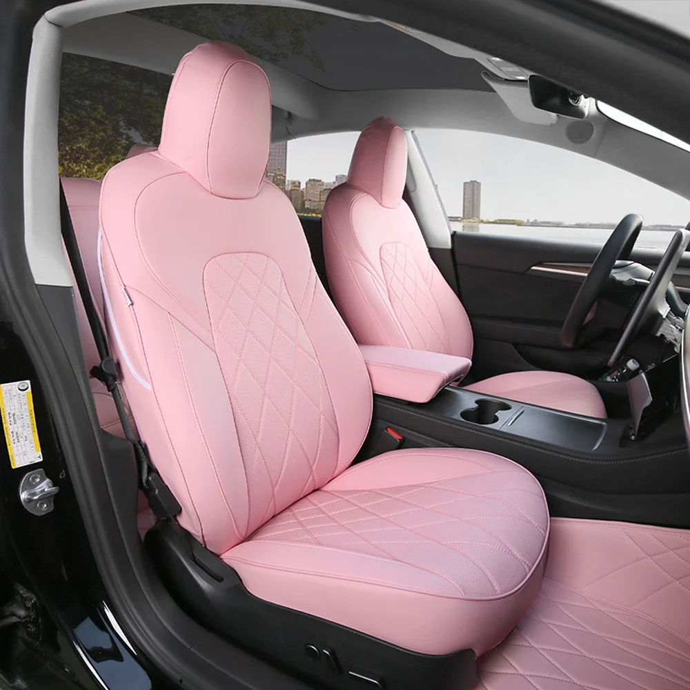 ZUMAHA Autositzüberzug für Tesla Model 3 2023 2024 Sitzbezügesets Custom  Car Seat Cover Set Sitzbezüge Auflagen Zubehör,WhitePink