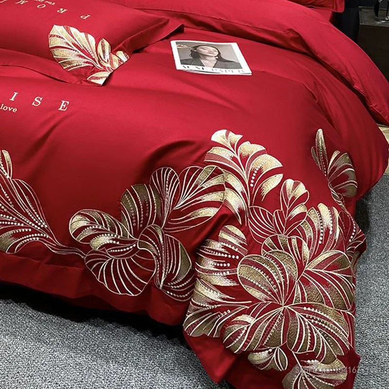 Mother Baby Grade Pure Cotton Bed Sheets,Covers, Pillowcases, Four Piece Set, New Light Luxury Thickened Embroidery Bedding 4Pcs