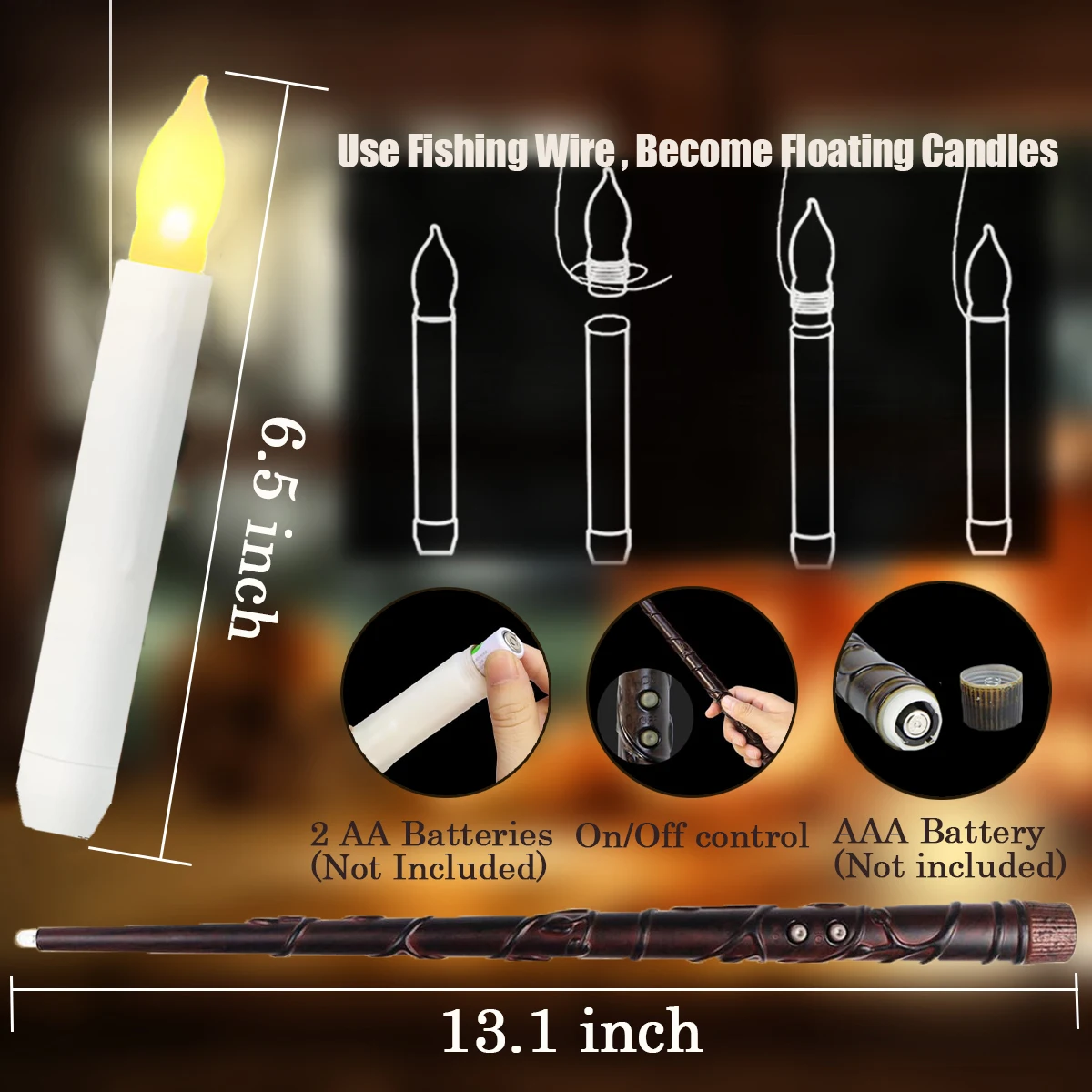 12/48/72 Floating Candle with Magic Wand Flying Candles Burning Candles Led candles Taper Candles for Christmas/Party/Wedding