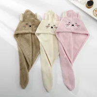 Bonnet de cheveux de chat mignon, serviette en microfibre pour cheveux longs, chapeau à séchage rapide, serviette de bain, forte absorbant l'eau, enveloppe pour femmes 2