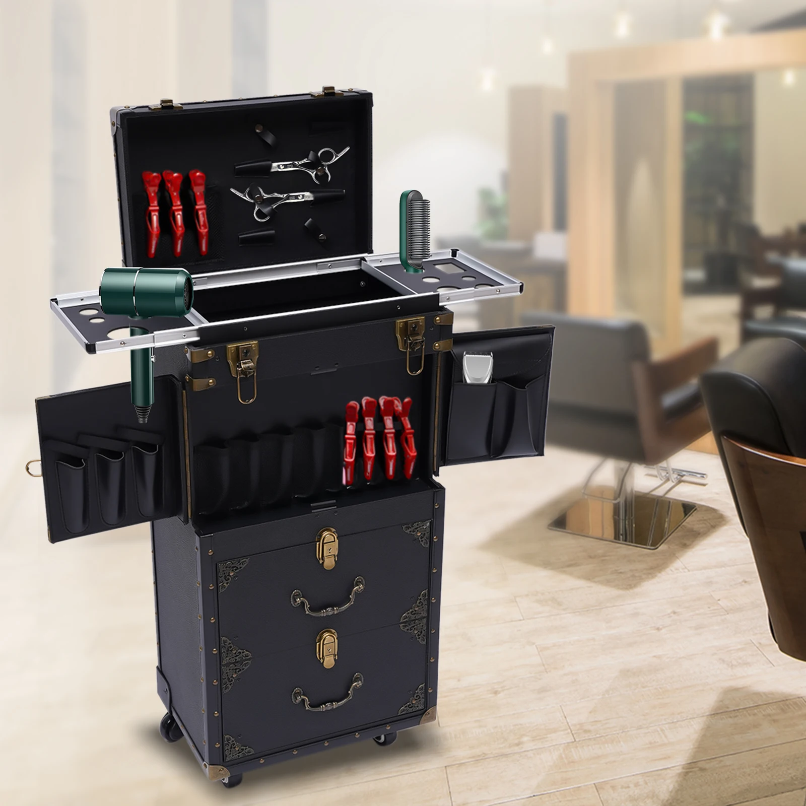 

Beauty Salon Spa Styling Station Trolley Cosmetic Travel Trolley Case Beauty Salon Rolling Cart