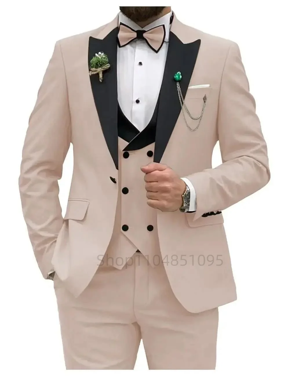 Slim Fit 3-Piece Men's Business Suit Set Formal Wedding Groom Tuxedo with Jacket Vest Pants for Casual Male Men Clothing