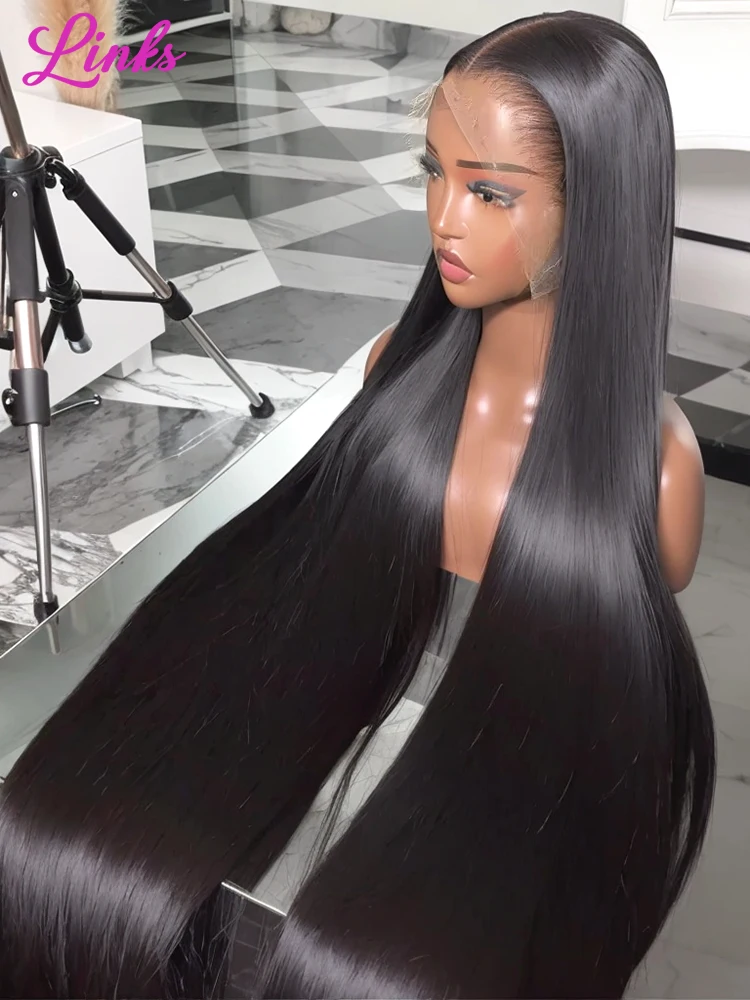 Links 40 Inch Bone Straight 13x6 HD Transparent Lace Frontal Human Hair Wigs 250% Brazilian 13x4 Lace Front Wig For Women