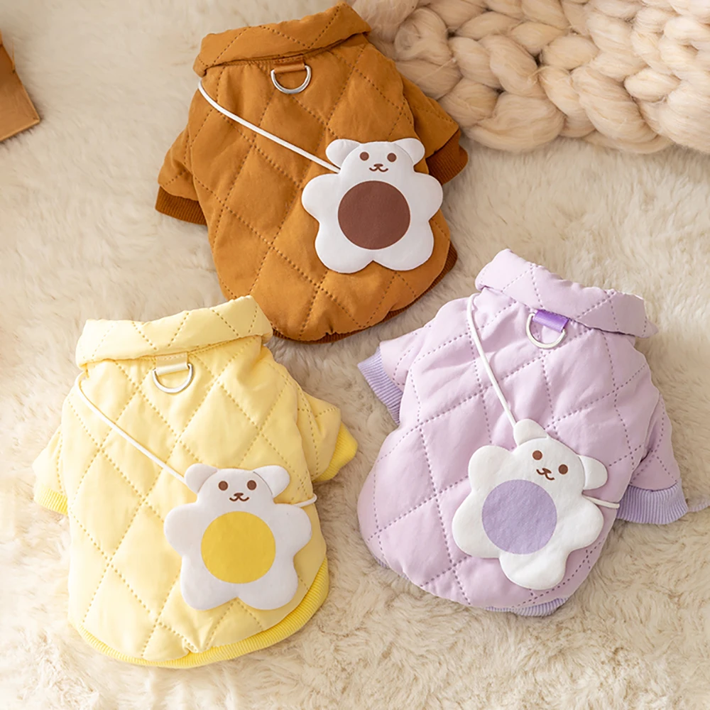 

Purple Backpack Bear Dog Clothes Leashable Teddy Cotton Coat Bichon Winter Warm Clothes Puppy Solid Colour Two Legs Clothes