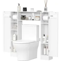 Short Over the Toilet Storage Cabinet – Freestanding Bathroom Space Saver with Adjustable Shelves, Toilet Paper Holder & Anti-Ti 1