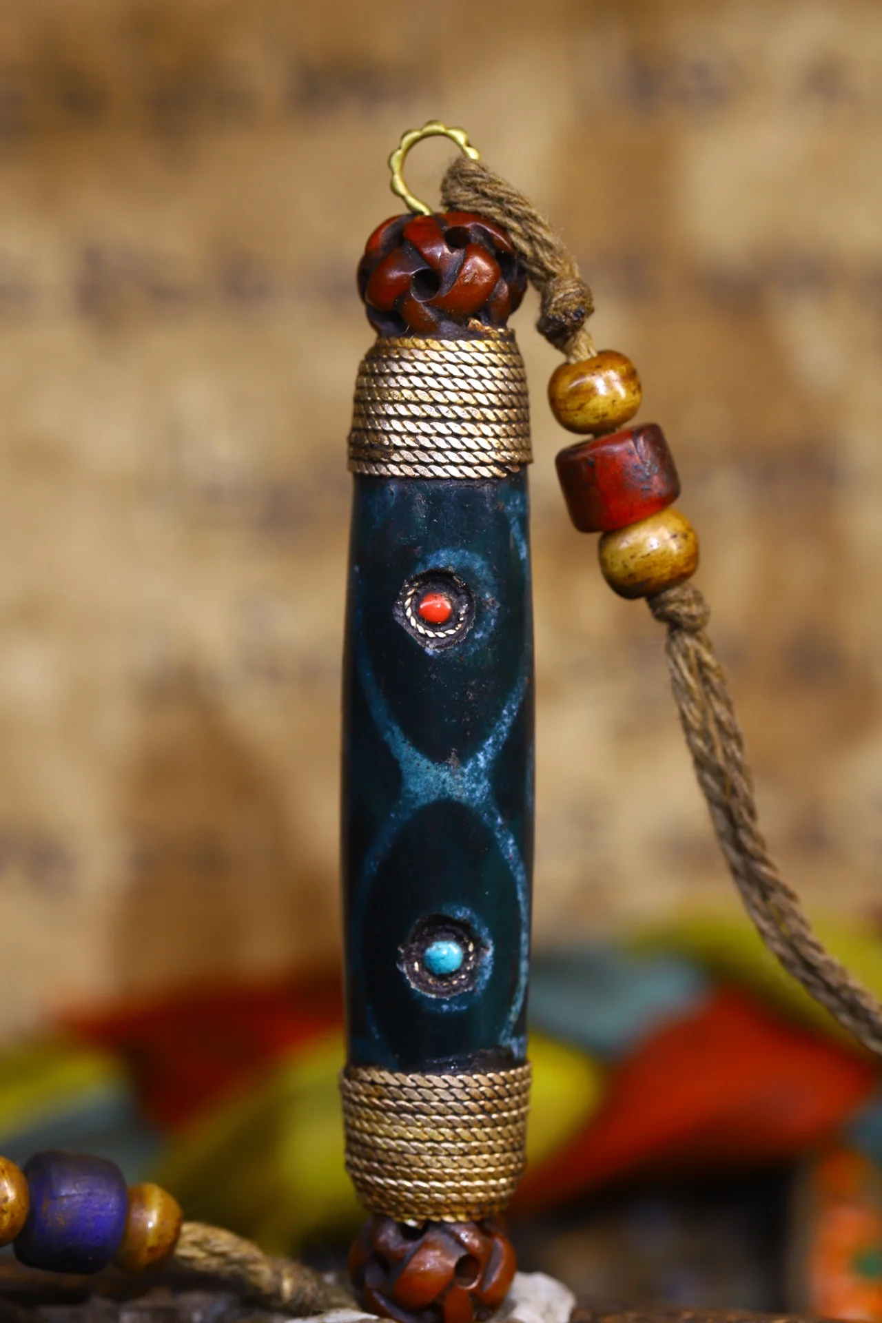 

3"Tibetan Temple Collection Old Natural Agate gem Dzi Beads Guanyin Bodhisattva Buddha Pendant Amulet Dharma Town house Exorcism