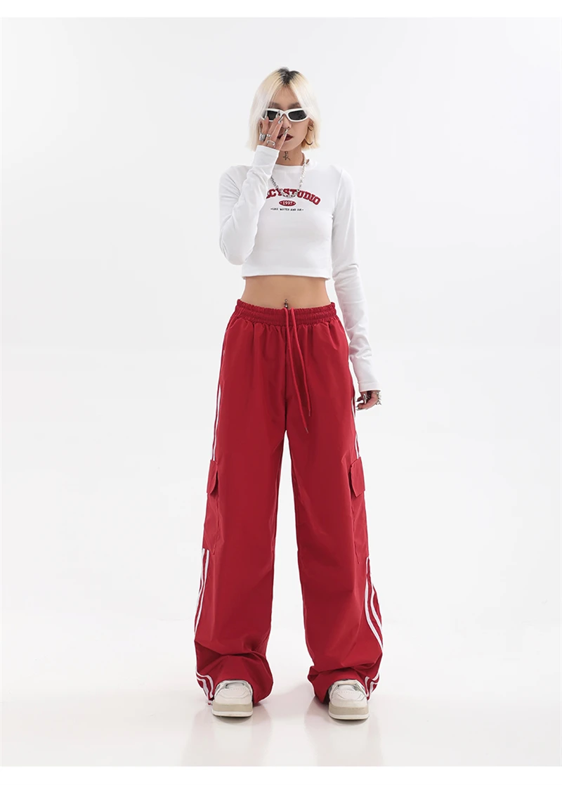 red baggy sweatpants