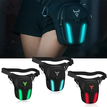 Bolsa de pierna con luz LED para motocicleta, riñonera impermeable, riñonera para conducción al aire libre, ciclismo, senderismo, pesca y escalada 1