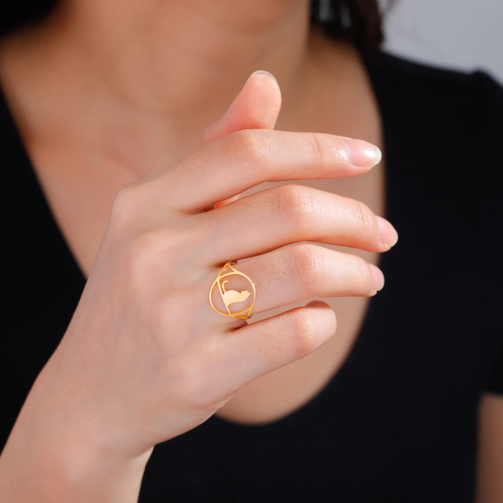 Kkjoy Mode niedlich Edelstahl Gold Farbe Hund Fingerringe Katzen ring für Frauen minimalist ischen Accessoires Schmuck Geschenk Großhandel – Detail 16