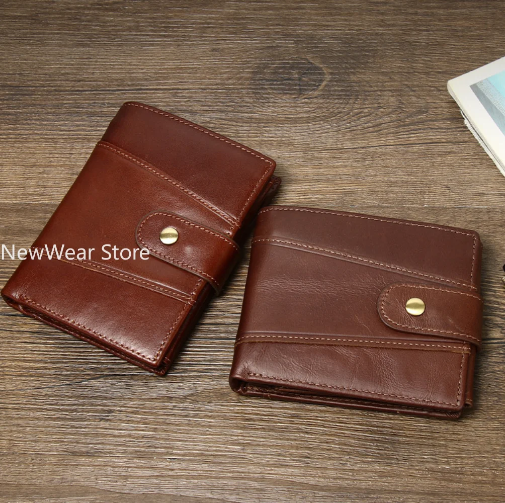 

Man Wallets Bag Purse Fold Anti Theft RFID Business Card Holder Pocket ID Bag Vertical Vintage Genuine Leather Wallet Men