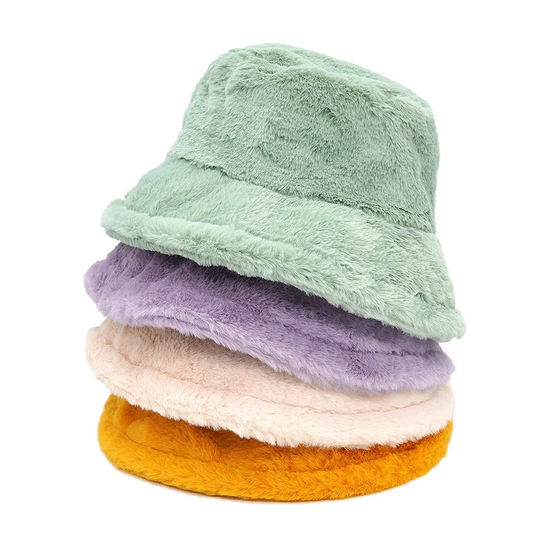 Winter Plush Bucket Hats For Women Outdoor Thick Warm Panama Cap Solid Leopard Soft Faux Fur Lady Girls Streetwear Fisherman Hat bucket hat,women bucket hat,women hat