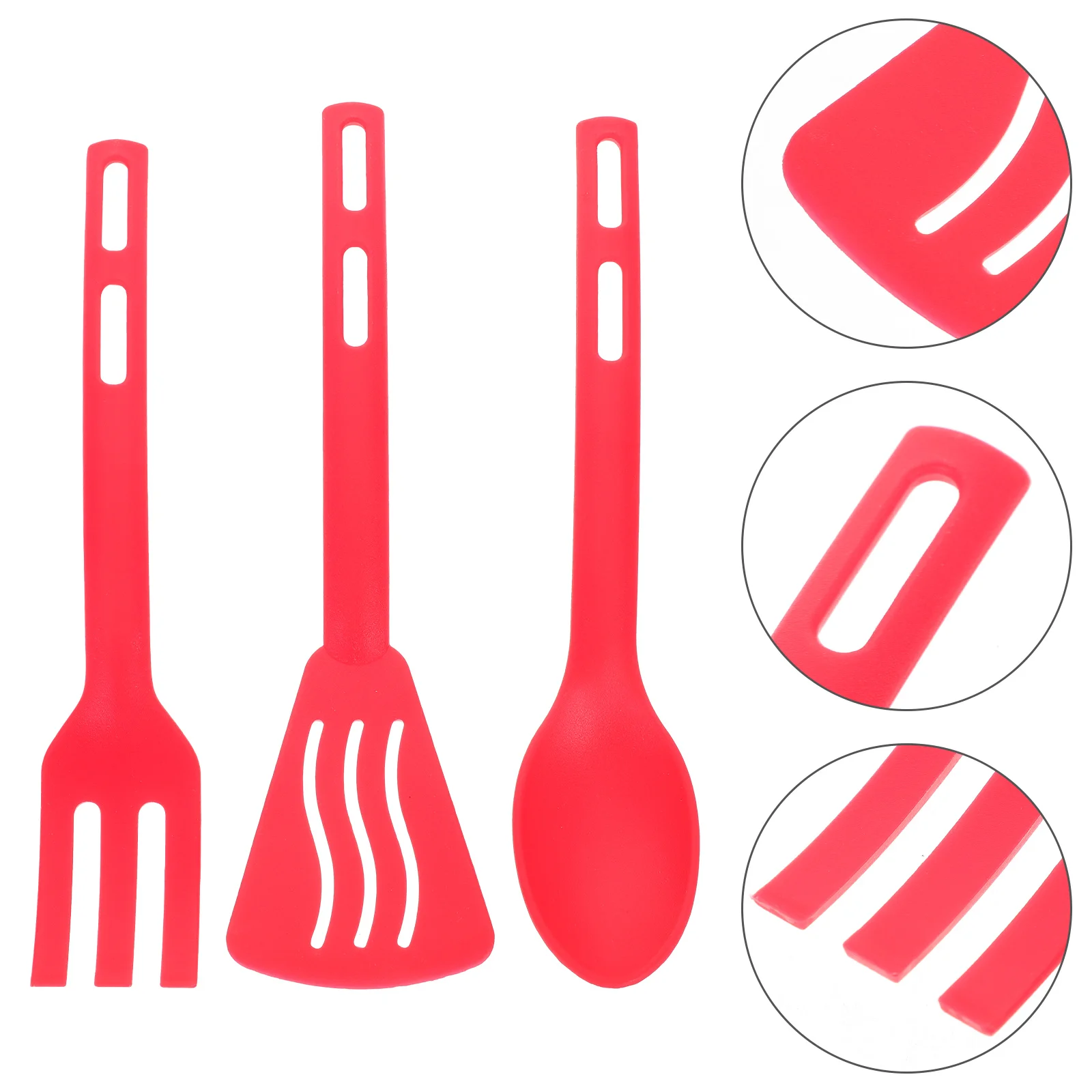 3Pcs Nonstick Cooking Utensils Set Kitchen Tool Red Spoon Spatula Saucepan Fork Turner Cookware Set Dining Bar