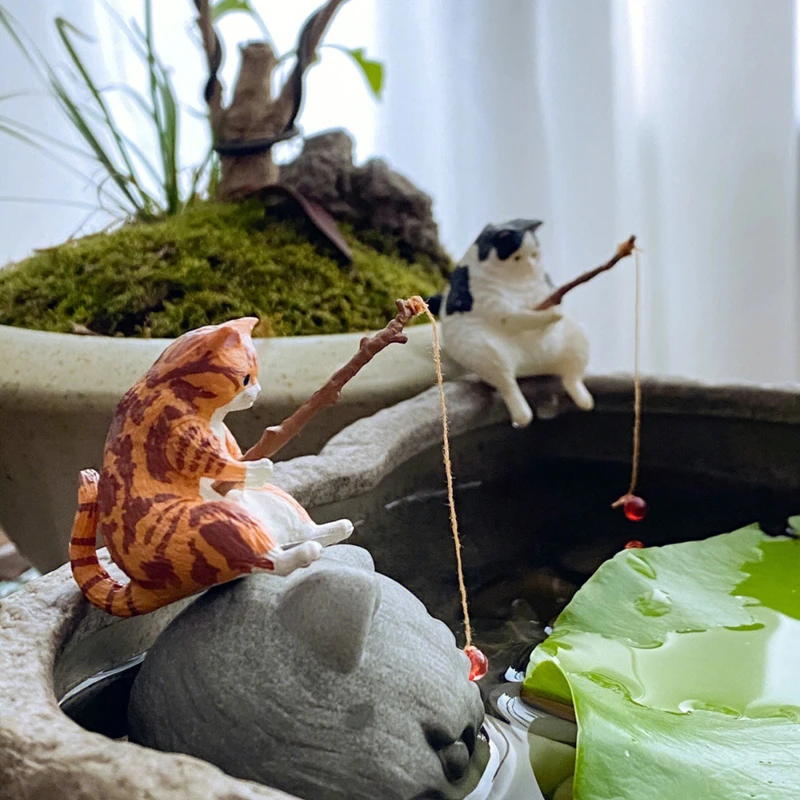 Home Decoration Lucky Fishing Cat Figure Fairy Garden Miniatures Items  Accessories Room Decor Crafts Animal Figurines Aquarium - AliExpress