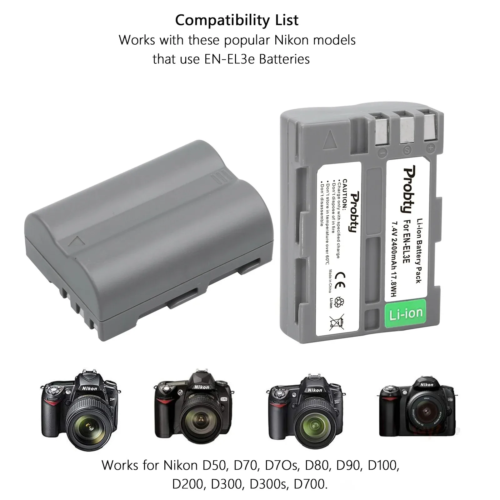 Nikon D500 DSTE® EN-EL3e Wiederaufladbarer Li-ion Akku Für Nikon D30 D50 D70 D70S D90 D80 D100 D200 D300 Chargeur Accu 18650