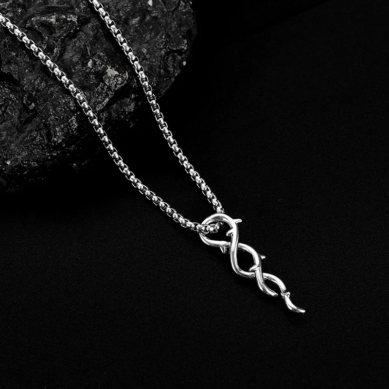 

Fashion Simple Thorns Necklaces For Men Hip Hop Retro 8 Figure Twist Ring Pendant Sweater Chain Punk Jewelry Gothic Accessories