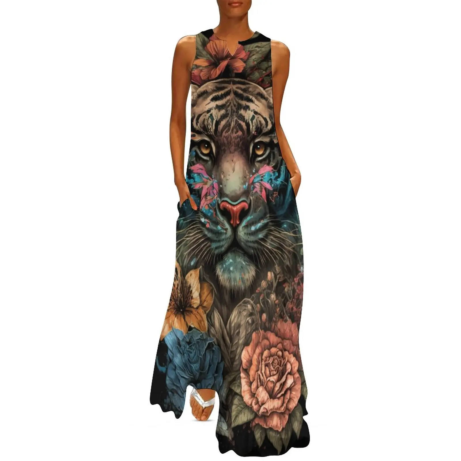 

Summer Women's Sexy Dress Holiday Dresses For Women Flowers Tiger Print Boho Elegant Dresses For Women