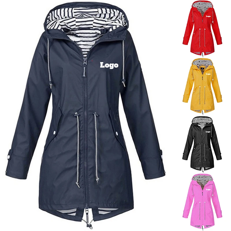 Custom Logo Women Fashion Outdoor Jacket Casual Loose Plus Size Hooded Windproof Coat for Women [fila]loose fit basic logo anorak