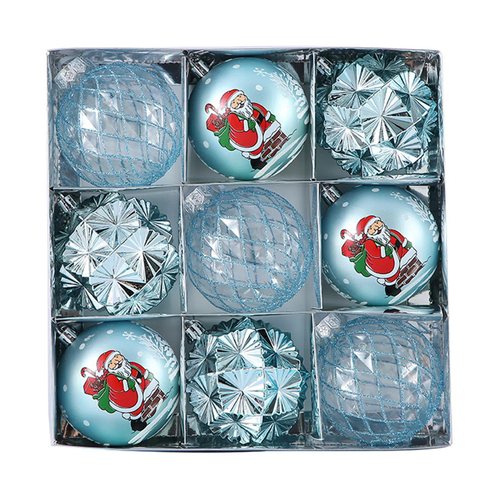 thumbnail image 1 of 9 bolas de adorno para árbol de Navidad de 8 cm con forma de Papá Noel de dibujos animados, bolas de Navidad verdes galvanizadas para colgar en el hogar, 1 of 4