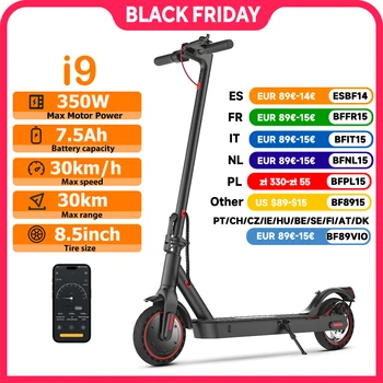 i9 8.5 inch Electric Scooter 350W 7.5Ah Scooter for Adults 30km/h Speed 30km Max Range Honeycomb Tire Foldable Scooters with APP