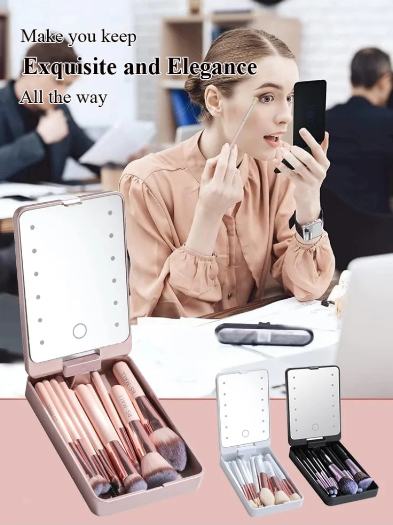 Makeup Mirror Set with Lid Dustproof Organizer Lighted Makeup Brush Set Mirror for Bloggers 2