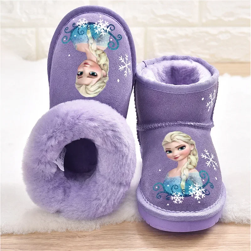 Disney children's snow boots frozen elsa Girls  winter plush warm anti-skid casual shoes Thickened baby rain boots