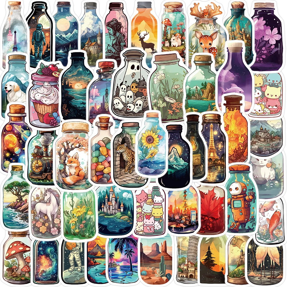 

10/30/50PCS INS Style Bottle World Cartoon Stickers Aesthetic Decal Luggage Skateboard Cute Graffiti Girl Gradient Sticker Toys