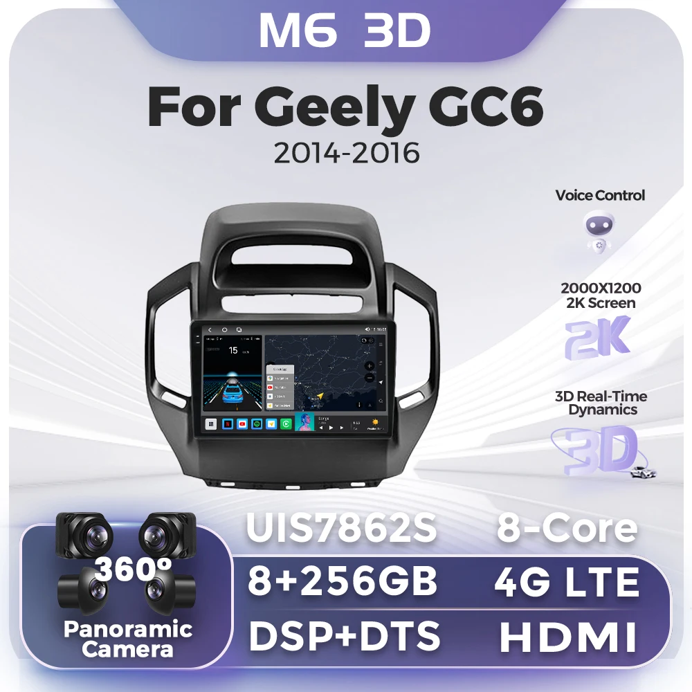 

2Din Android Wireless Carplay 2K Car Radio For Geely GC6 2014-2016 GPS Navigation Voice Control DSP 4G DTS Car Multimedia Player