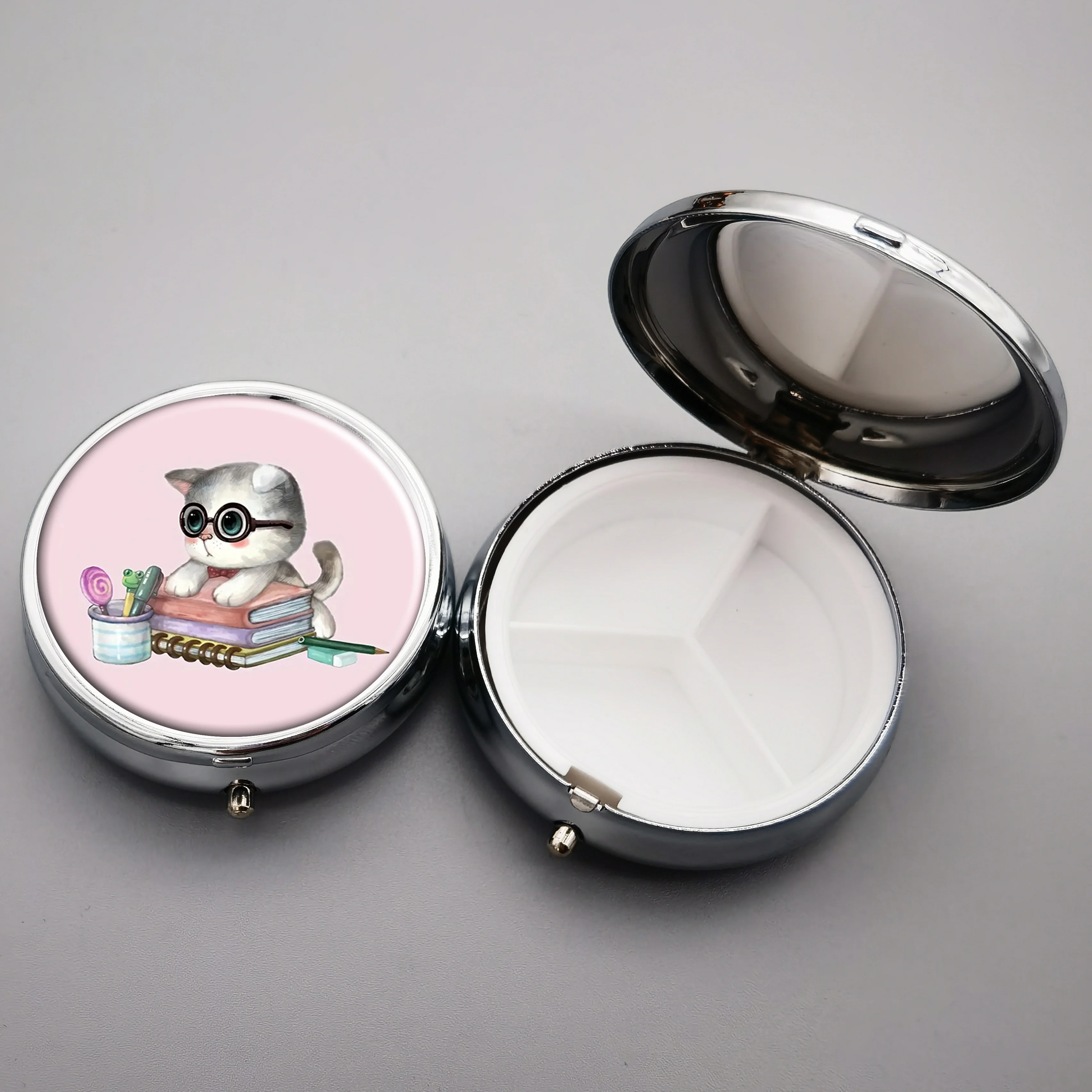 cartoon cat 3 grid portable medicine box,travel decoration pocket pill storage box,vitamin storage,unique gift ideas