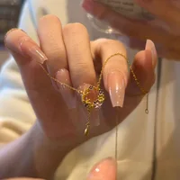 Petit collier camélia frais et violet pour femmes, beau élément, exquis, rétro, pompon, fleur, chaîne de clavicule, bijoux 4