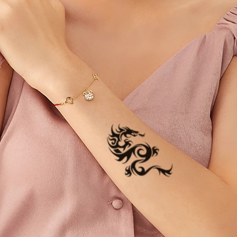 

Waterproof Temporary Tattoo Sticker Black Dragon Totem Design Fake Tattoos Flash Tatoos Arm Hand Neck Body Art for Women Men